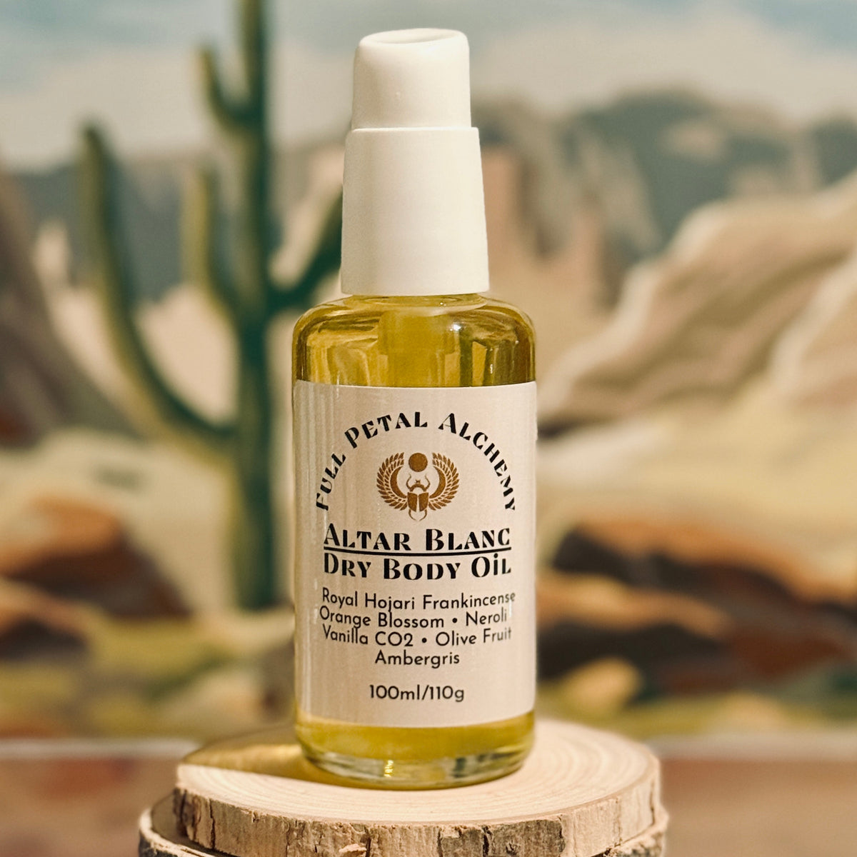 Altar Blanc Body Oil with Desert Background